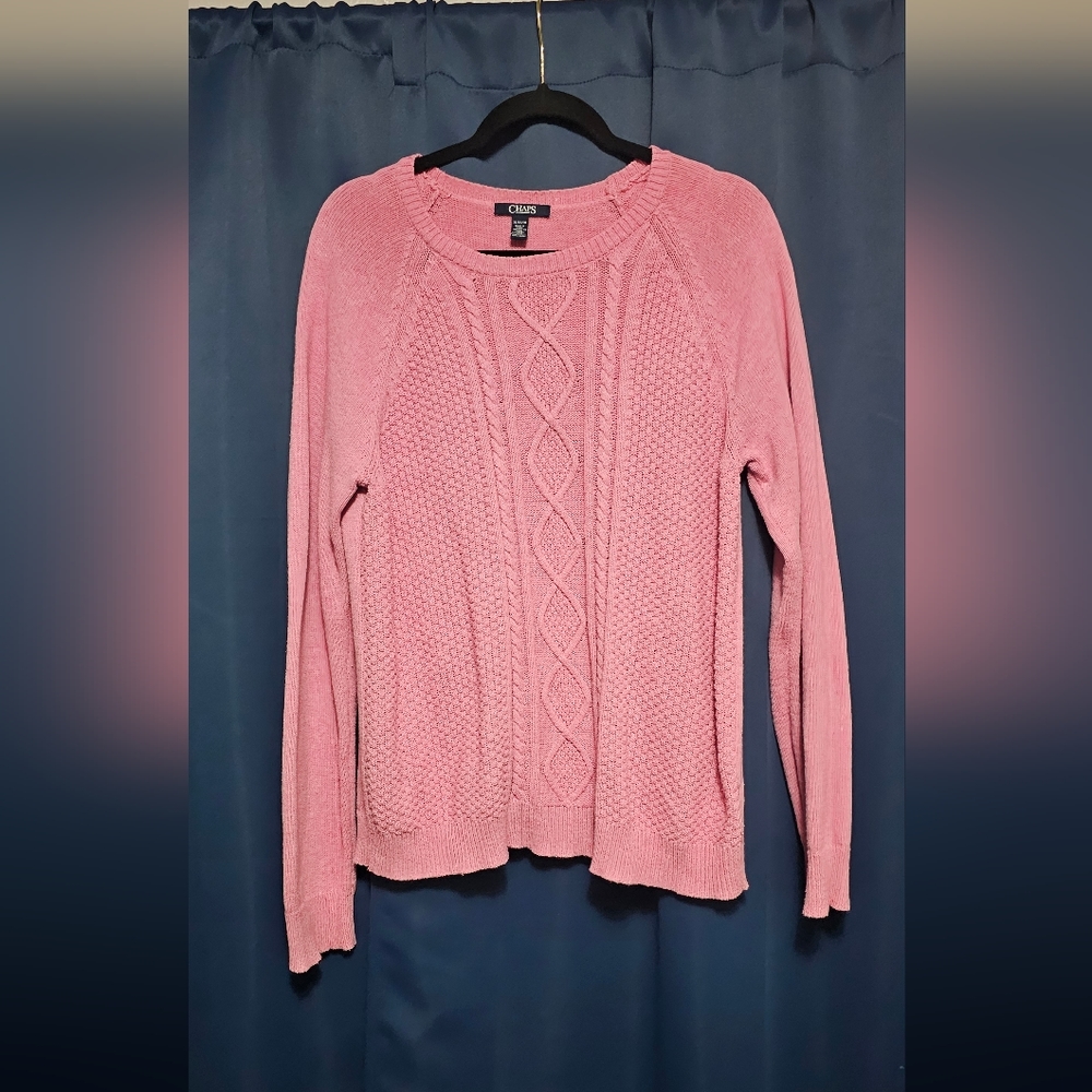 CHAPS Pink crewneck cable-knit sweater size large